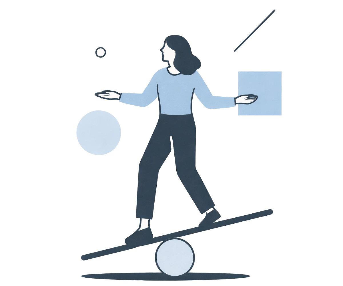 Person der balancerer på en vippe med geometriske former