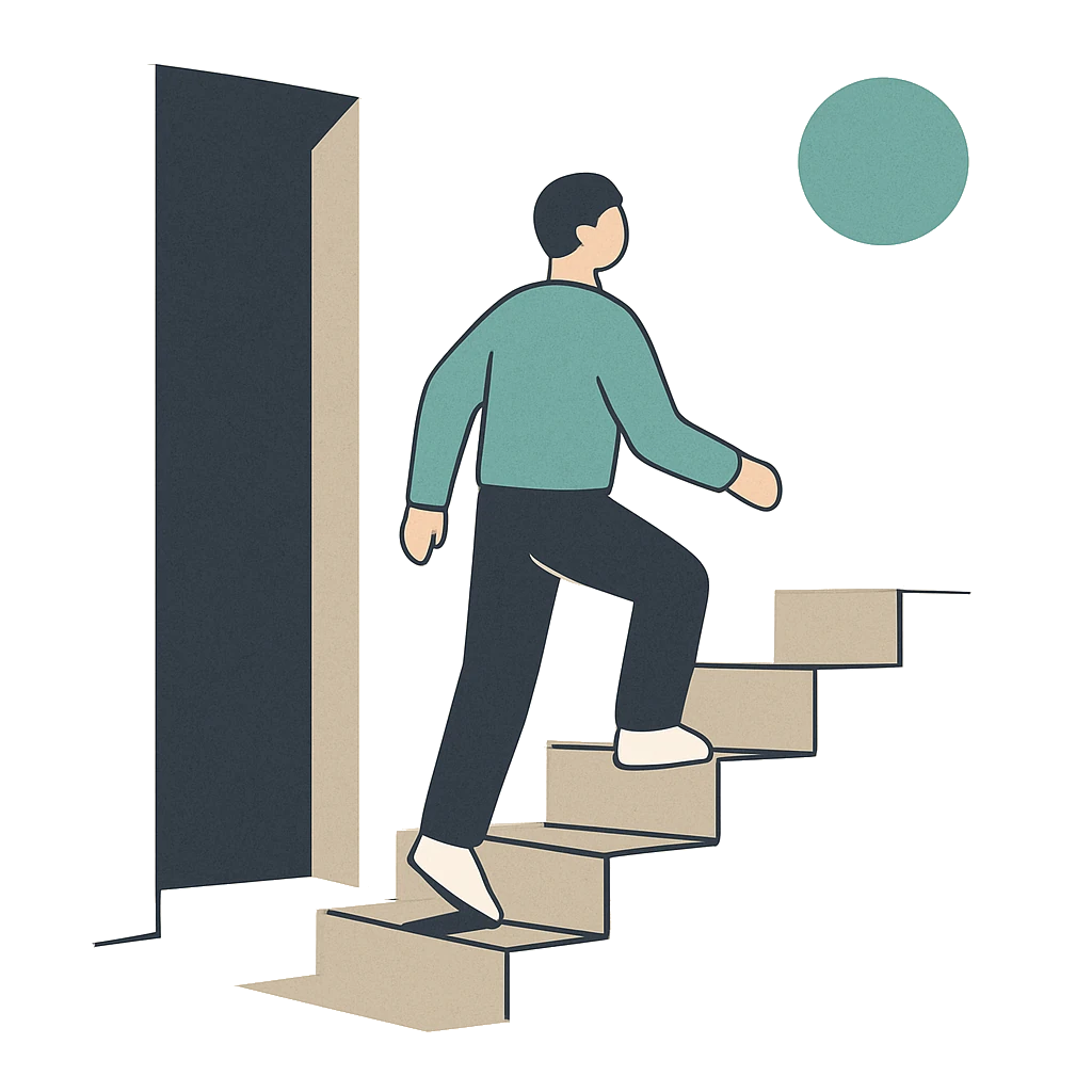 Person der går op ad en trappe